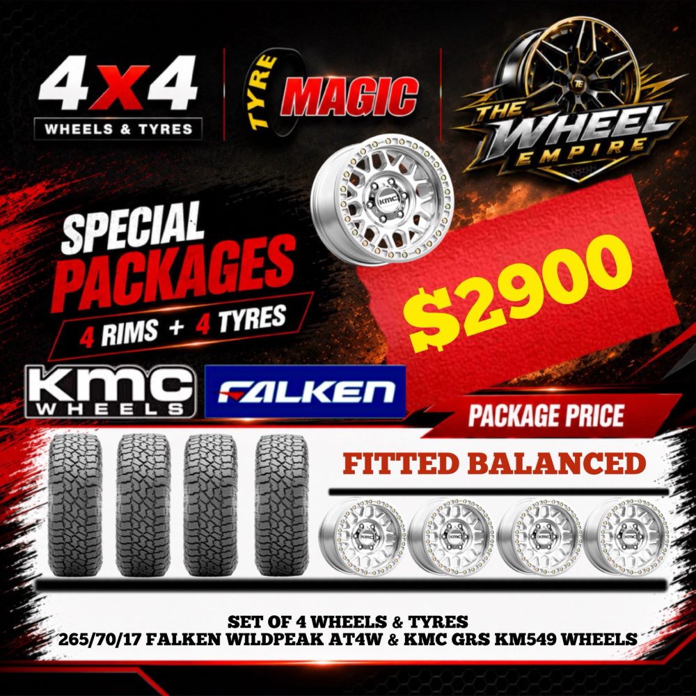 SET OF 4 - 265/70/17 FALKEN WILDPEAK AT4W & KMC GRS KM549 WHEELS $2900
