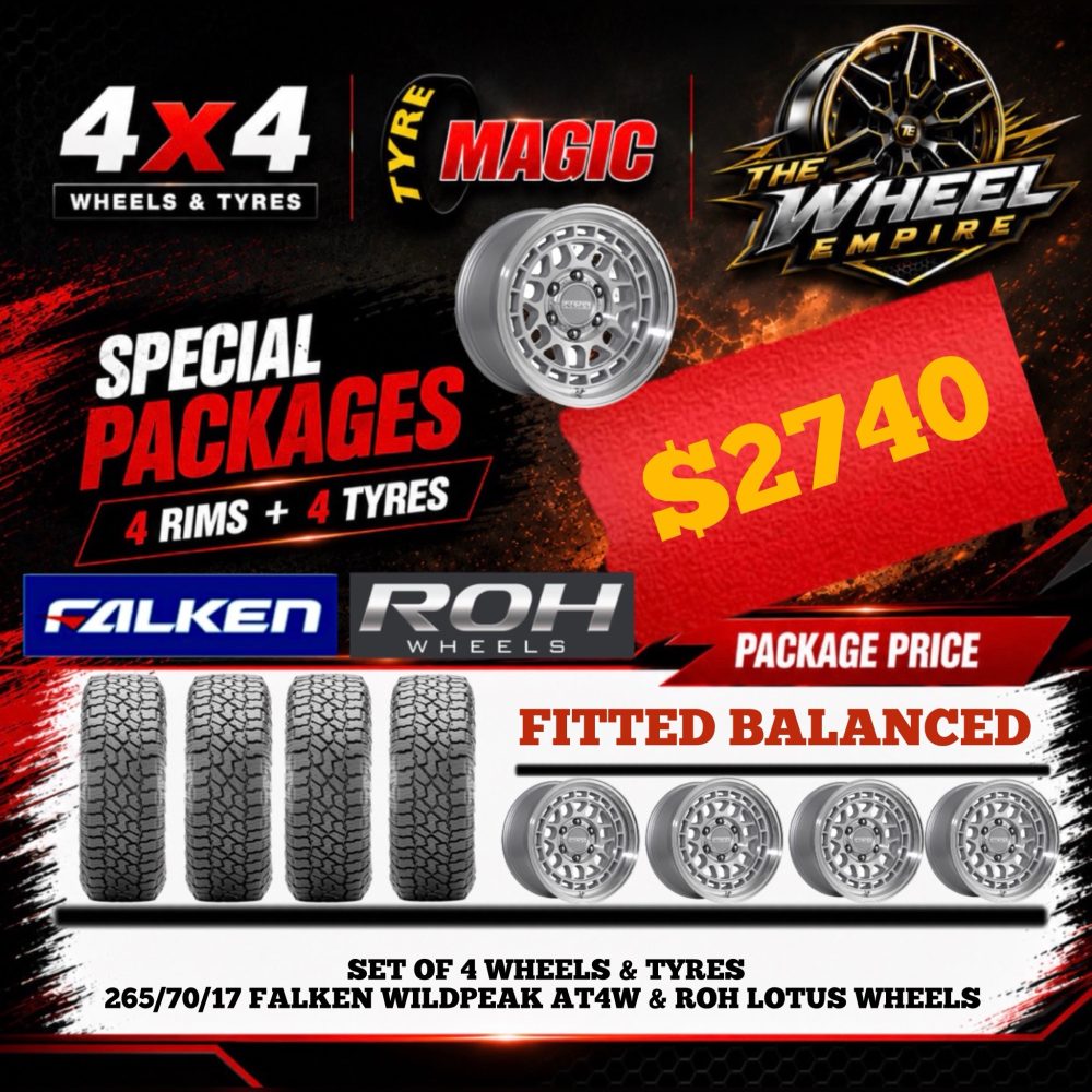 SET OF 4 - 265/70/17 FALKEN WILDPEAK AT4W & ROH LOTUS WHEELS $2740