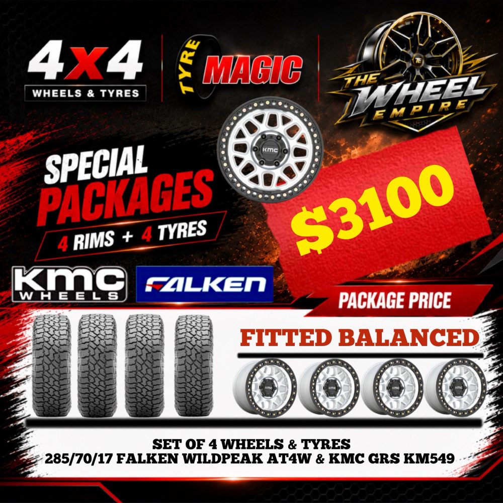 SET OF 4 - 285/70/17 FALKEN WILDPEAK AT4W & KMC GRS KM549 $3100